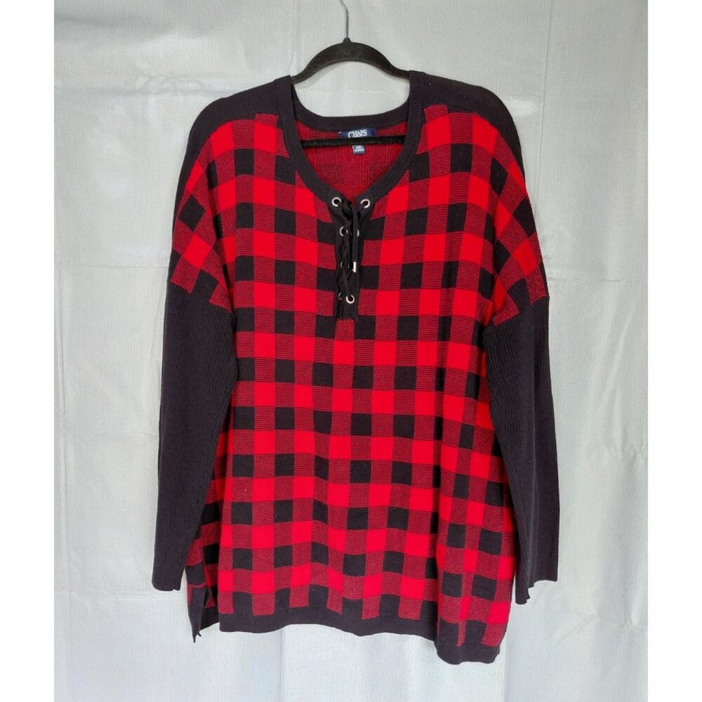 Chaps Main Cabin Buffalo Check Knit Pullover Sweater Top 3X Cozy Winter‎ Comfort